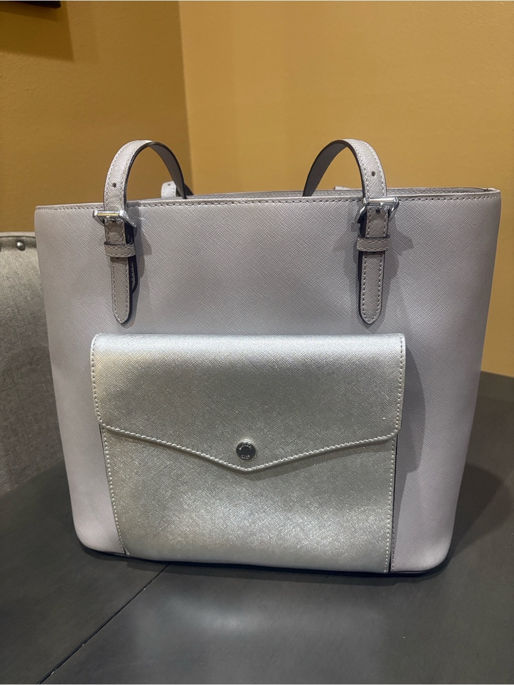 Michael Kors Silver Metallic Front-Pocket Tote - Picture 1 of 7